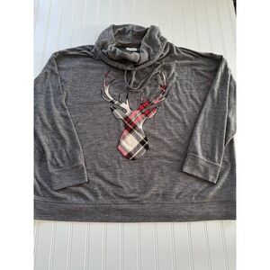 Maurices Gray Cowl Neck Sweatshirt 2X Red Plaid Reindeer Pullover
